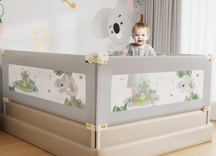 Toddler Bed Guard 150cm No-Install Adjustable Height Frog Design Gray EAQ