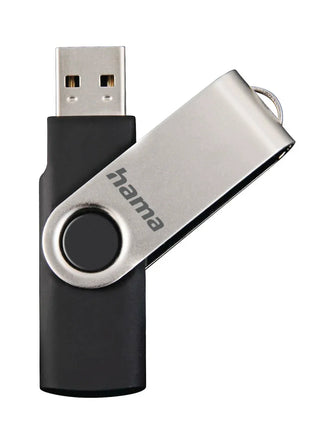 Hama Rotate 16GB USB Flash Drive, Rotating Cap, Black Silver