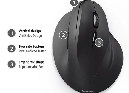 Hama EMW-500 Ergonomic Vertical 6 Button Wireless Mouse - Right Handed