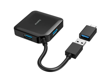 Hama 4 Port USB Expansion Hub, USB 3.2 Gen 1, 5 Gbit/s + USB-C Adapter
