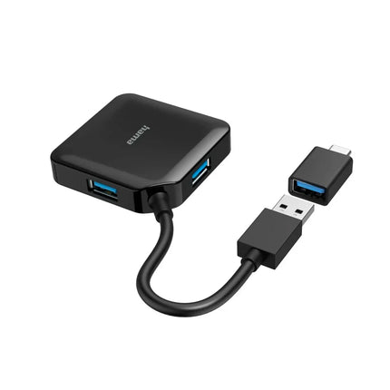 Hama 4 Port USB Expansion Hub, USB 3.2 Gen 1, 5 Gbit/s + USB-C Adapter