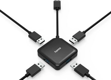 Hama 4 Port USB Expansion Hub, USB 3.2 Gen 1, 5 Gbit/s + USB-C Adapter