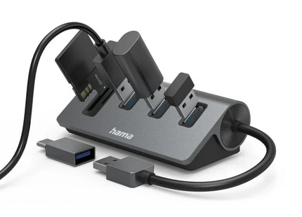 Hama 5 Port USB Hub + Card Reader, 3x USB-A, SD/microSD + USB-C Adapter