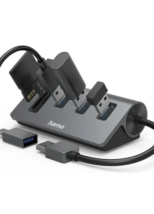 Hama 5 Port USB Hub + Card Reader, 3x USB-A, SD/microSD + USB-C Adapter