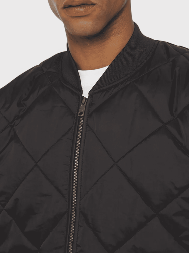 Diamond Quilted Bomber Jacket Black