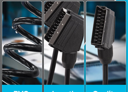 Maplin SCART to SCART 21 Pin Male to Male Connectors Cable - Black, 3m