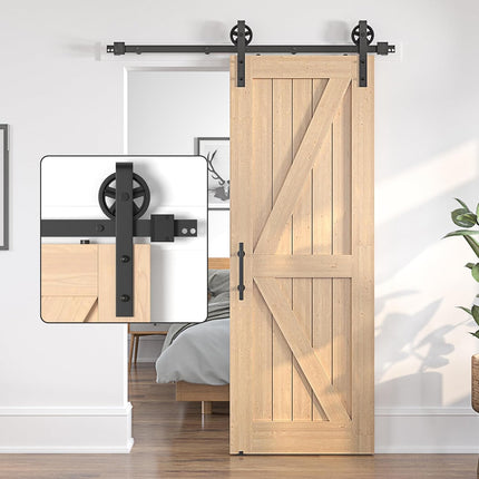 6FT Sliding Barn Door Kit Heavy Duty Single Wood Door Track Black SANKEYTEW