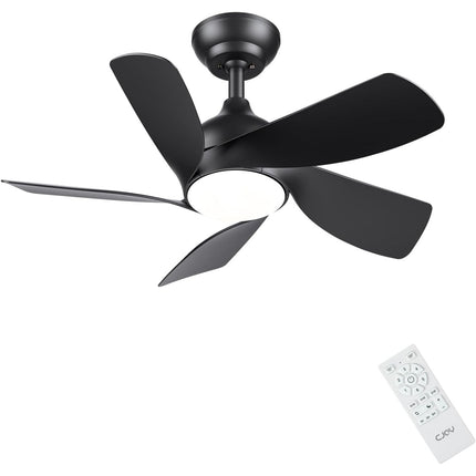CJOY 30" White Ceiling Fan with Light, Quiet DC Motor, 5 Blades, 6 Speeds, Black