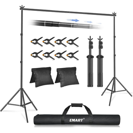 EMART 2x3m Backdrop Stand Kit with Clamps, Sandbags & Carry Bag – Black