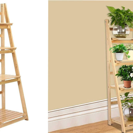4-Tier Wooden Ladder Plant Stand – Foldable Flower Shelf, 112cm Height