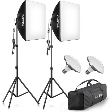 RALENO Softbox Lighting Kit, 2x50x50cm, 50W LED, 5500K CRI 97 for Video & Photos
