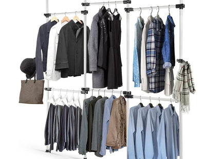 Telescopic Clothes Rack Heavy Duty Adjustable Rail with Hooks 8–10.8 ft