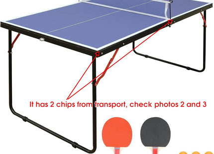 REXOUS Midsize Folding Ping Pong Table Game Set 2 Paddles 3 Balls, Net 30''x54''