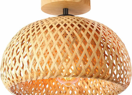 Bamboo Ceiling Light Rattan Semi Flush Mount Boho Farmhouse Lamp Schindora