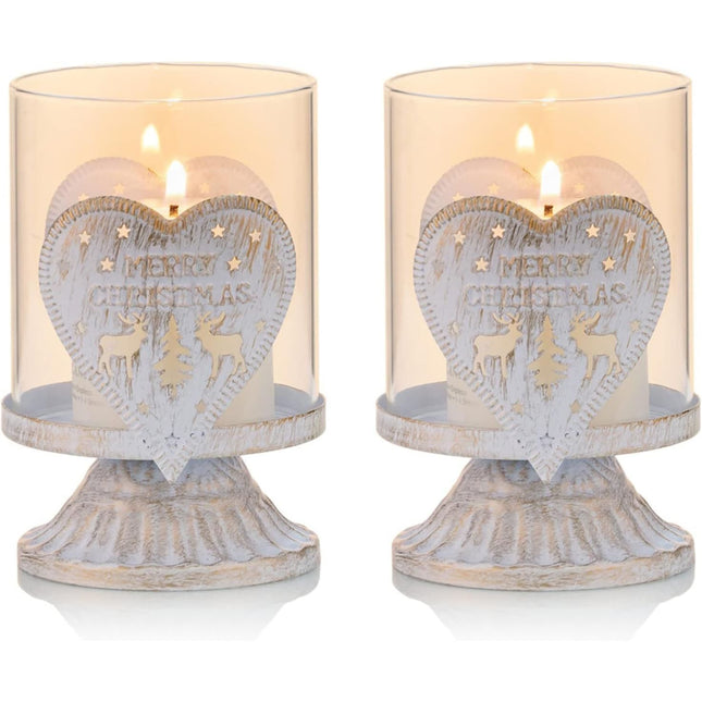 Vintage Metal Pillar Candle Holders Set of 2 Christmas Table Decor Sziqiqi