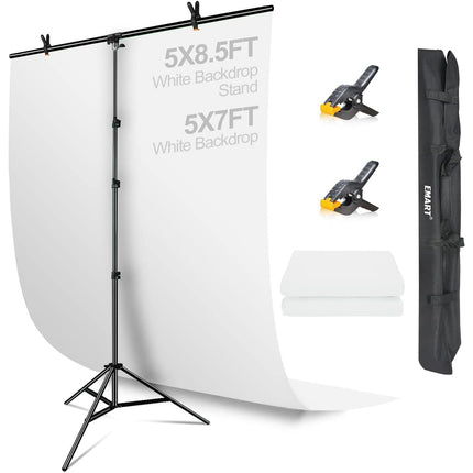 White Photography Backdrop 1.5x2m with T-Stand 1.5x2.6m Studio Kit EMART