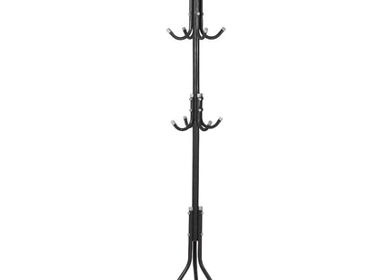 Steel Standing Coat Rack – 12 Hooks, Triangle Base, 68.5in Tall – Black