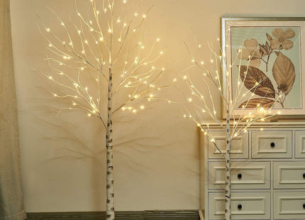 2PCS White Twig Tree Set 6FT & 5FT Birch Trees Warm White LED Lights EAMBRITE