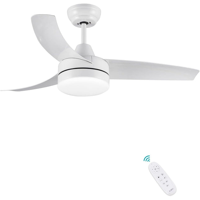 CJOY 42" White Ceiling Fan with Light, Remote, Quiet DC Motor, 6 Speeds, Dimmable