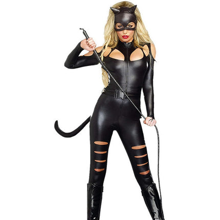Catwoman Costume Women Size M – Black Catsuit with Mask, Tail & Belt