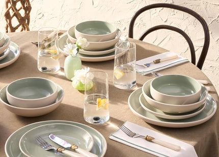 Karaca Abby Stoneware Dinner Set for 6 - Elegant Tableware, 23 Piece, Green