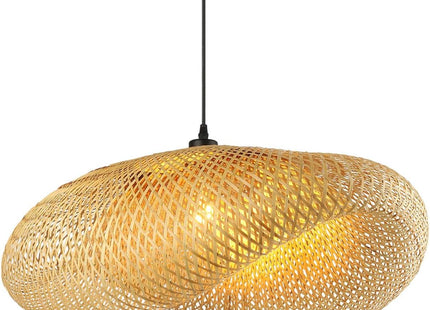 Schindora Bamboo Pendant Light – 40cm Woven Lampshade, E27 Ceiling Fit