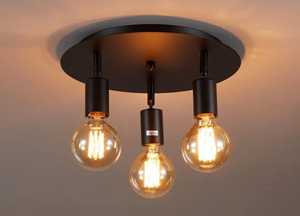 Lightsjoy 3-Way Rotatable Black Ceiling Spot Light – Vintage E27 Flush Mount