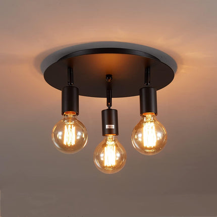 Lightsjoy 3-Way Rotatable Black Ceiling Spot Light – Vintage E27 Flush Mount