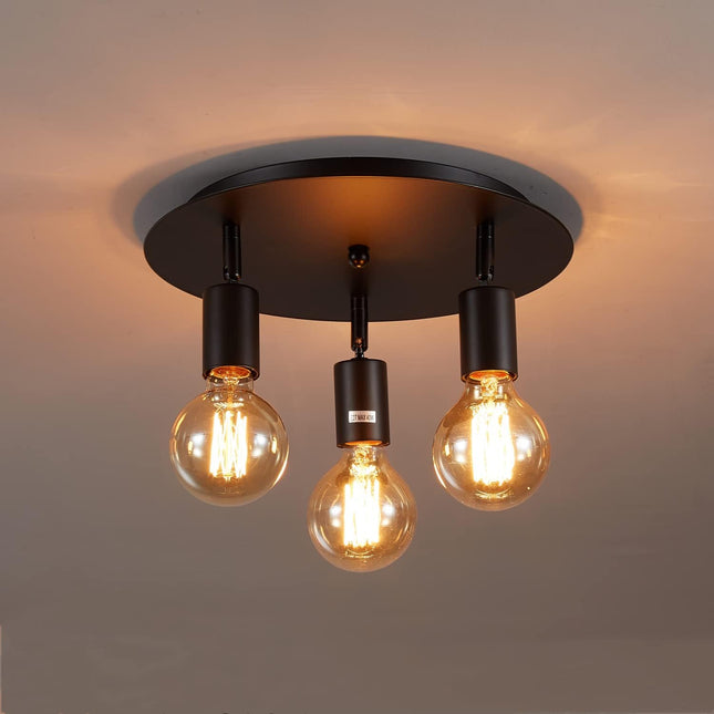Lightsjoy 3-Way Rotatable Black Ceiling Spot Light – Vintage E27 Flush Mount