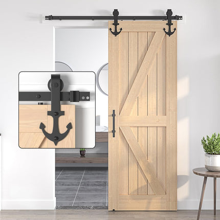 Sliding Barn Door Kit 5FT Heavy Duty Anchor Shaped Black Track SANKEYTEW