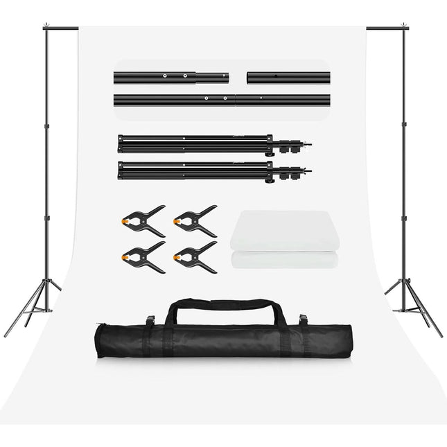Backdrop Stand Kit White Screen Clamps Bag for Photo Video 2x2m EMART