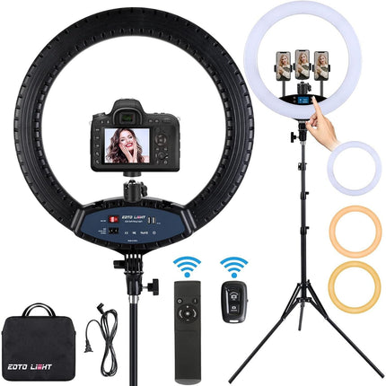 EOTO 19'' LED Ring Light with Tripod LCD Touch Dimmable for Makeup, Vlogs CRI>97