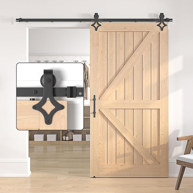 Sliding Barn Door Kit 7FT Heavy Duty Rhombic Black Track Without Door SANKEYTEW