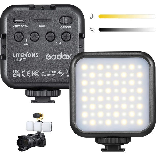 Godox LITEMONS LED6Bi Mini LED Video Light, CRI95, 3200K-6500K, Zoom & Meetings