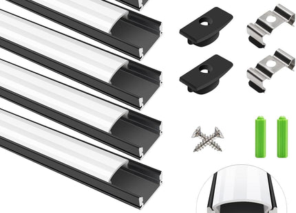 LightingWill 5-Pack LED Aluminum Channel, 3.3ft U-Shape, Black with Accessories