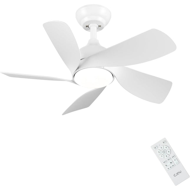 CJOY 30" White Ceiling Fan with Light, Quiet DC Motor, 5 Blades, 6 Speeds, White