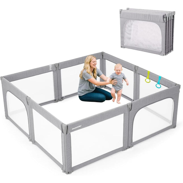 Baby Playpen 180x200cm, Foldable Safety Gate, Adjustable Indoor Play Yard