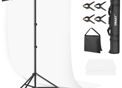 White Backdrop 1.5x2m with Adjustable 2x2m Frame Stand Kit for Studio EMART