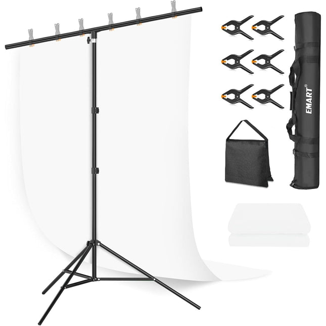 White Backdrop 1.5x2m with Adjustable 2x2m Frame Stand Kit for Studio EMART