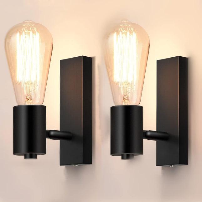 Industrial Wall Lights 2 Pack Rotatable E27 Rustic Wall Sconce Black Lightess