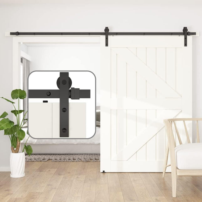 Sliding Barn Door Kit 8FT Heavy Duty Black Rail Complete Set SANKEYTEW