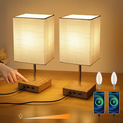 Touch Table Lamps 2-Pack with USB C Dimmable Bedside Lights White Lightsjoy