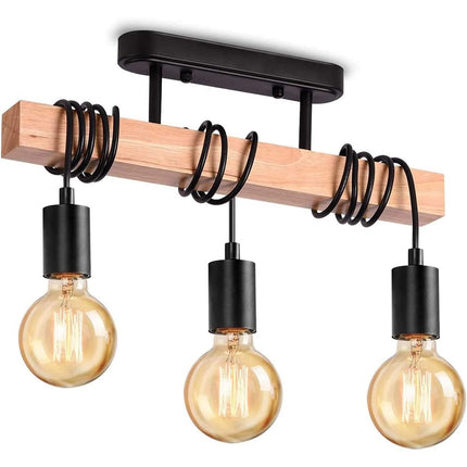 Lightess 3-Head Black Wood Pendant Light – Vintage Semi Flush Ceiling Fixture