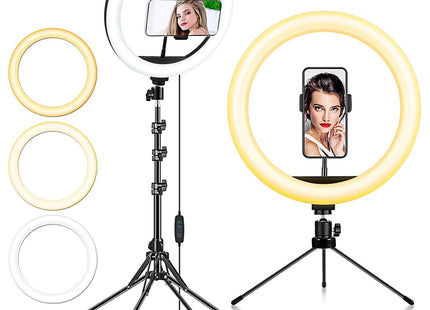 LIPETY 13'' Selfie Ring Light with Tripod, Phone Holder, 3-Color Dimmable LED
