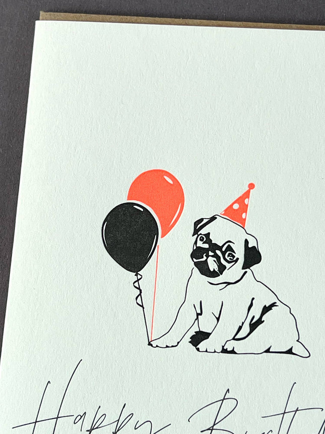 Pug Letterpress Birthday Card