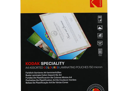 Kodak Speciality Assorted 150 Micron Coloured A4 Laminating Pouches - Pack of 12