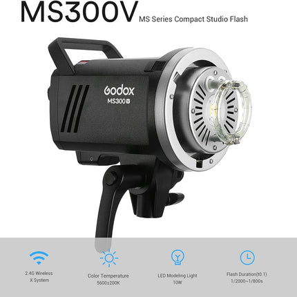 Godox MS300-V Compact 300W Studio Flash, 2.4G, GN58, Bowens Mount