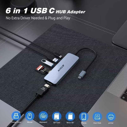 USB-C Laptop Dock 4K HDMI & SD/TF Reader Ultimate Connectivity Solution 6 in 1