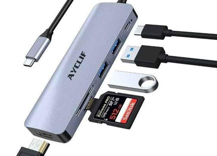 USB-C Laptop Dock with 4K HDMI USB 3 SD/TF Readers 6-in-1 for Mac Windows Linux