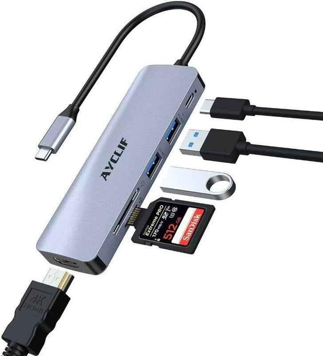USB-C Laptop Dock with 4K HDMI USB 3 SD/TF Readers 6-in-1 for Mac Windows Linux